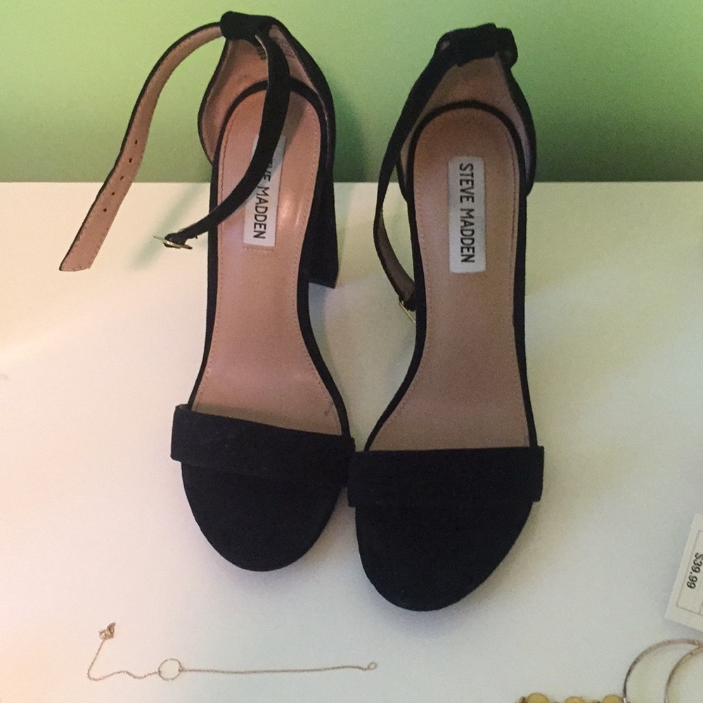 Steve Madden black suede block heels